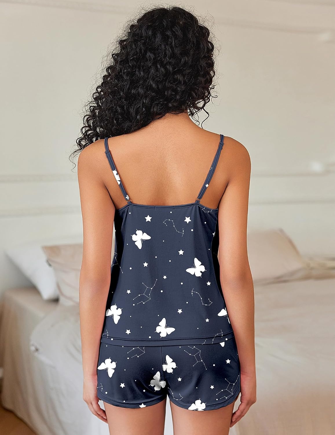 image:imageEkouaer Pajama Sets for Women Cute Printed Lace Cami Pj Shorts SetNavy Blue Star