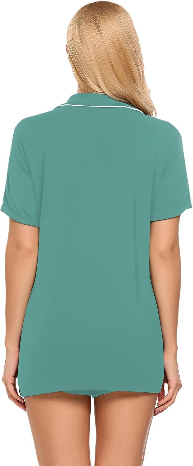 image:imageEkouaer Pajamas Set for Women Short Sleeve Sleepwear Button Down Pj XSXXXLAqua Green