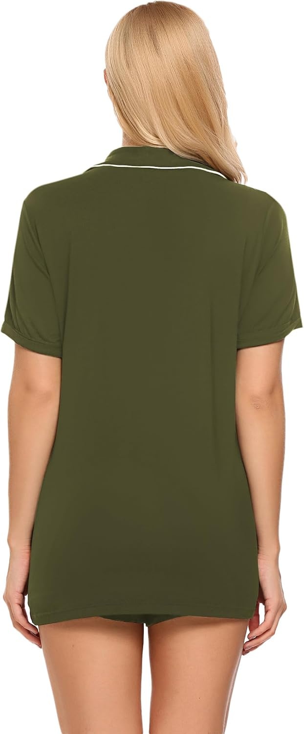 image:imageEkouaer Pajamas Set for Women Short Sleeve Sleepwear Button Down Pj XSXXXLArmy Green