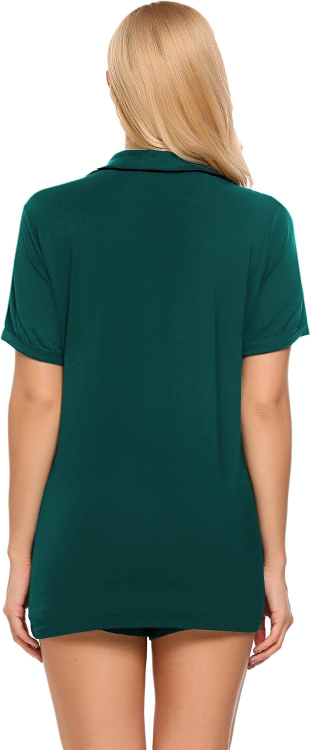 image:imageEkouaer Pajamas Set for Women Short Sleeve Sleepwear Button Down Pj XSXXXLGreen