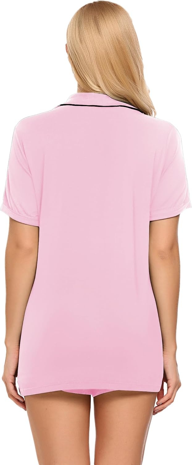 image:imageEkouaer Pajamas Set for Women Short Sleeve Sleepwear Button Down Pj XSXXXLMisty Rose