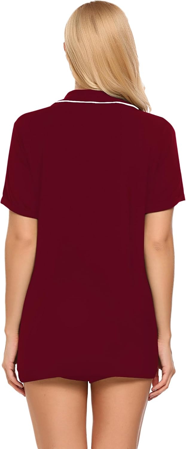 image:imageEkouaer Pajamas Set for Women Short Sleeve Sleepwear Button Down Pj XSXXXLWine Red