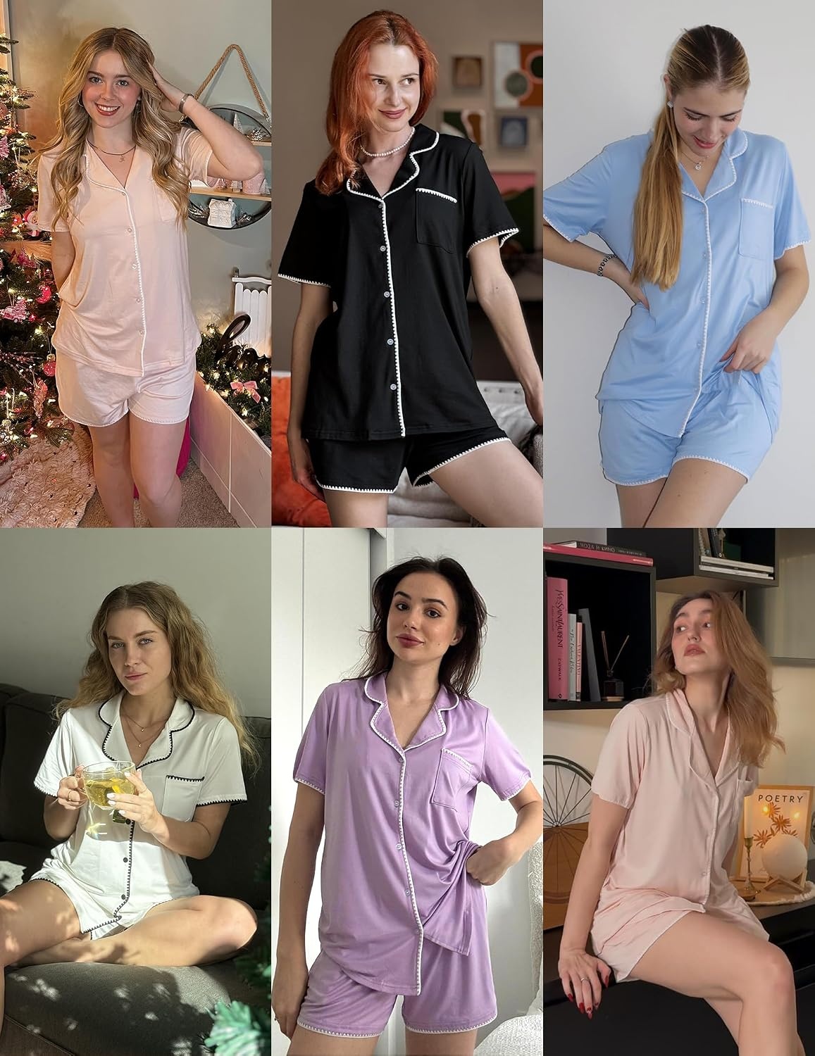 image:imageEkouaer Pajamas for Women Set 2 Piece Soft Button Down Top and ShortsLavender