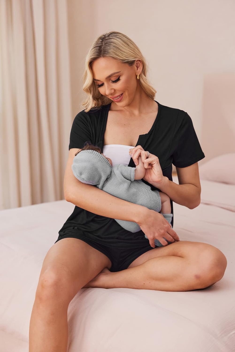 image:imageEkouaer Women Maternity Nursing Pajama Sets Short Sleeve Postpartum PajamasBlack