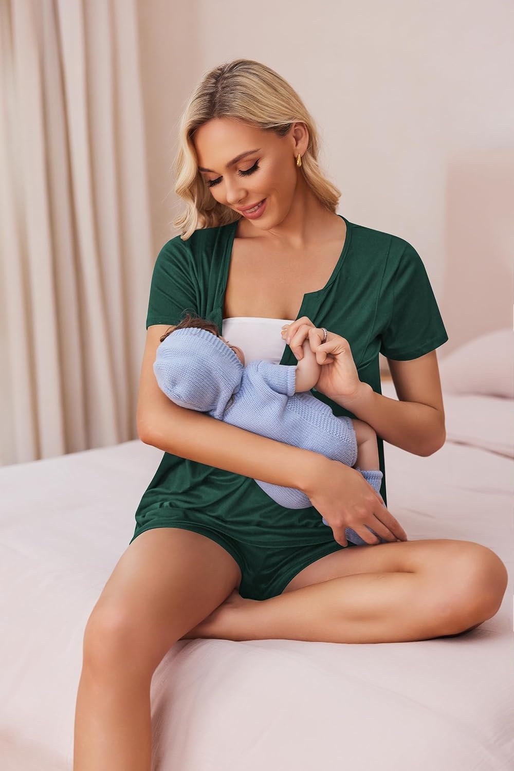 image:imageEkouaer Women Maternity Nursing Pajama Sets Short Sleeve Postpartum PajamasGreen