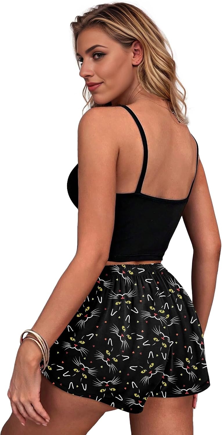 image:imageEkouaer Womens Pajama Shorts Soft Lounge Pj Bottoms Sleep Short with PocketBlack Cat