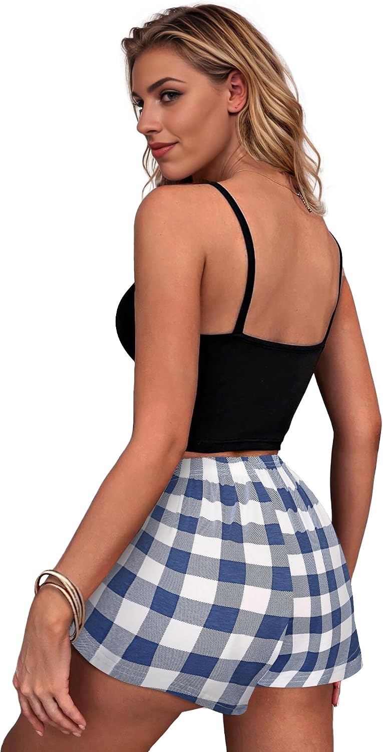 image:imageEkouaer Womens Pajama Shorts Soft Lounge Pj Bottoms Sleep Short with PocketBlue White Plaid