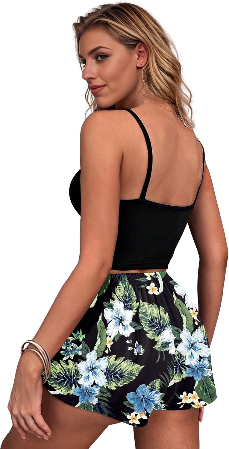 image:imageEkouaer Womens Pajama Shorts Soft Lounge Pj Bottoms Sleep Short with PocketHawaiian Flowers