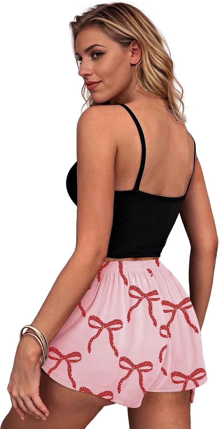 image:imageEkouaer Womens Pajama Shorts Soft Lounge Pj Bottoms Sleep Short with PocketPink Bow