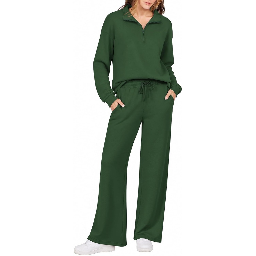 image:imageEkouaer 2 Piece Sets for Women Half Zip Lounge Sets Matching Fall OutfitsBright Green