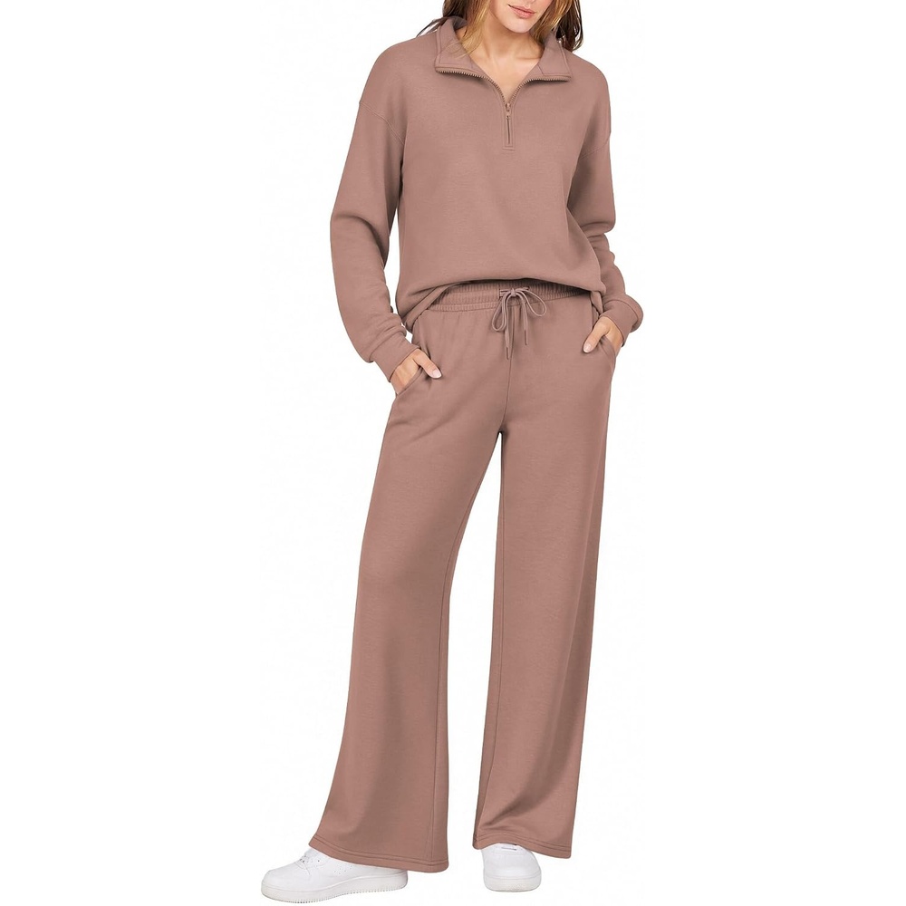 image:imageEkouaer 2 Piece Sets for Women Half Zip Lounge Sets Matching Fall OutfitsSmoky Brown