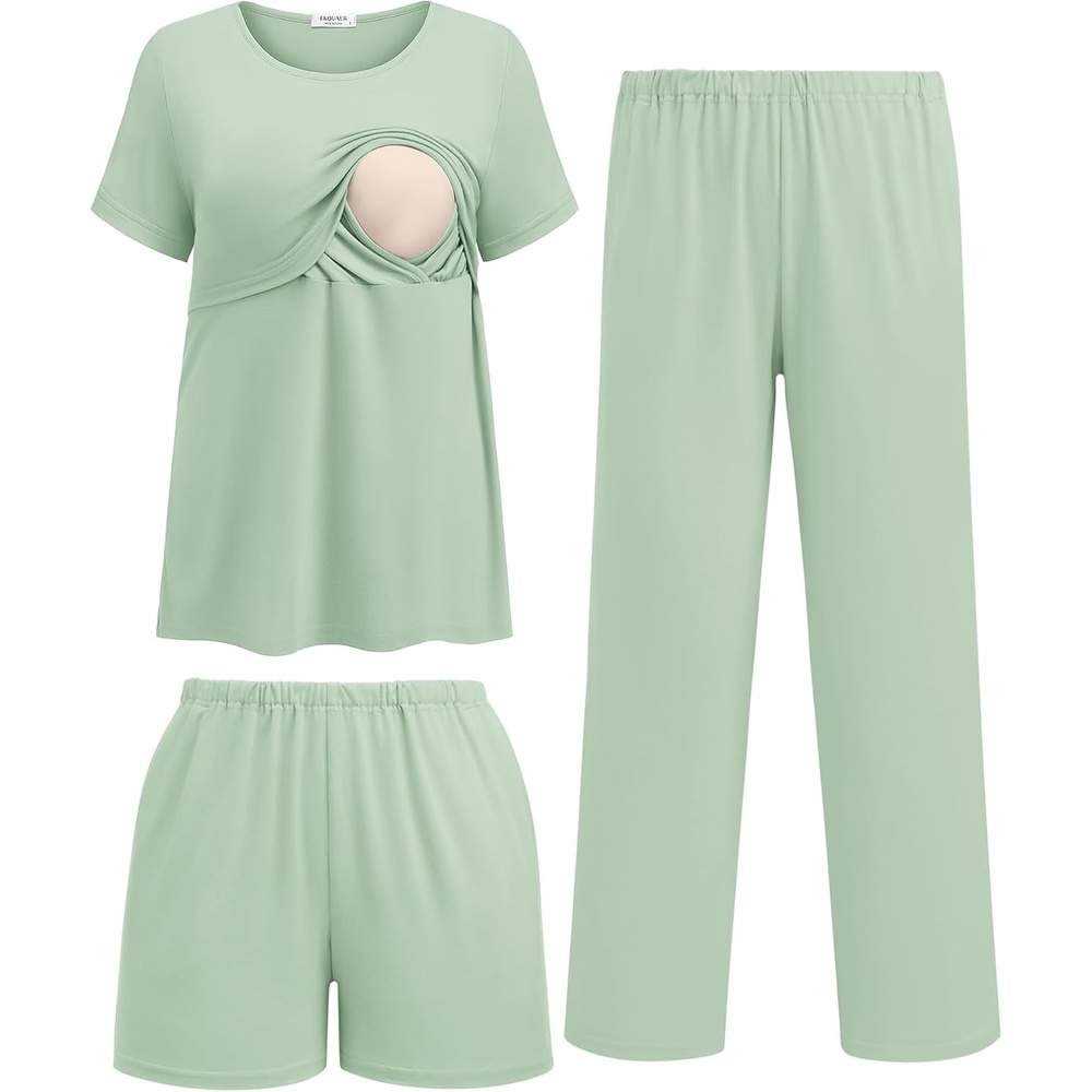 image:imageEkouaer 3 Pack Postpartum Nursing Pajamas Breastfeeding Maternity ClothesLight Green