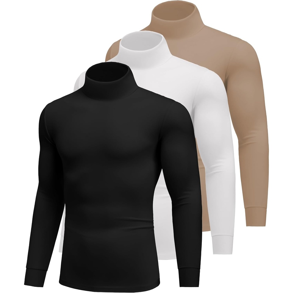 image:imageEkouaer 3 Packs Men Turtleneck Shirts Long Sleeve Thermal Tops Causal Lightweight Pullover SXXXL3pcs Black Khaki White