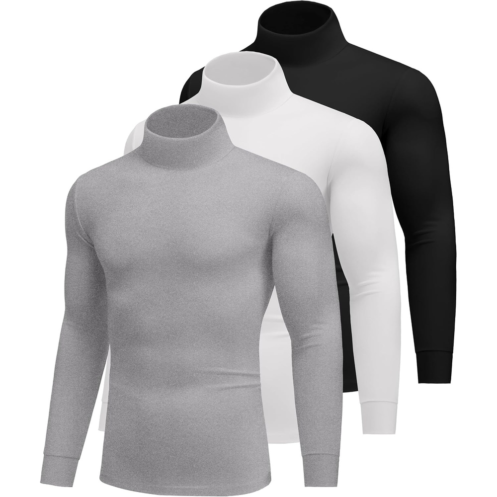 image:imageEkouaer 3 Packs Men Turtleneck Shirts Long Sleeve Thermal Tops Causal Lightweight Pullover SXXXL3pcs Black Light Grey White
