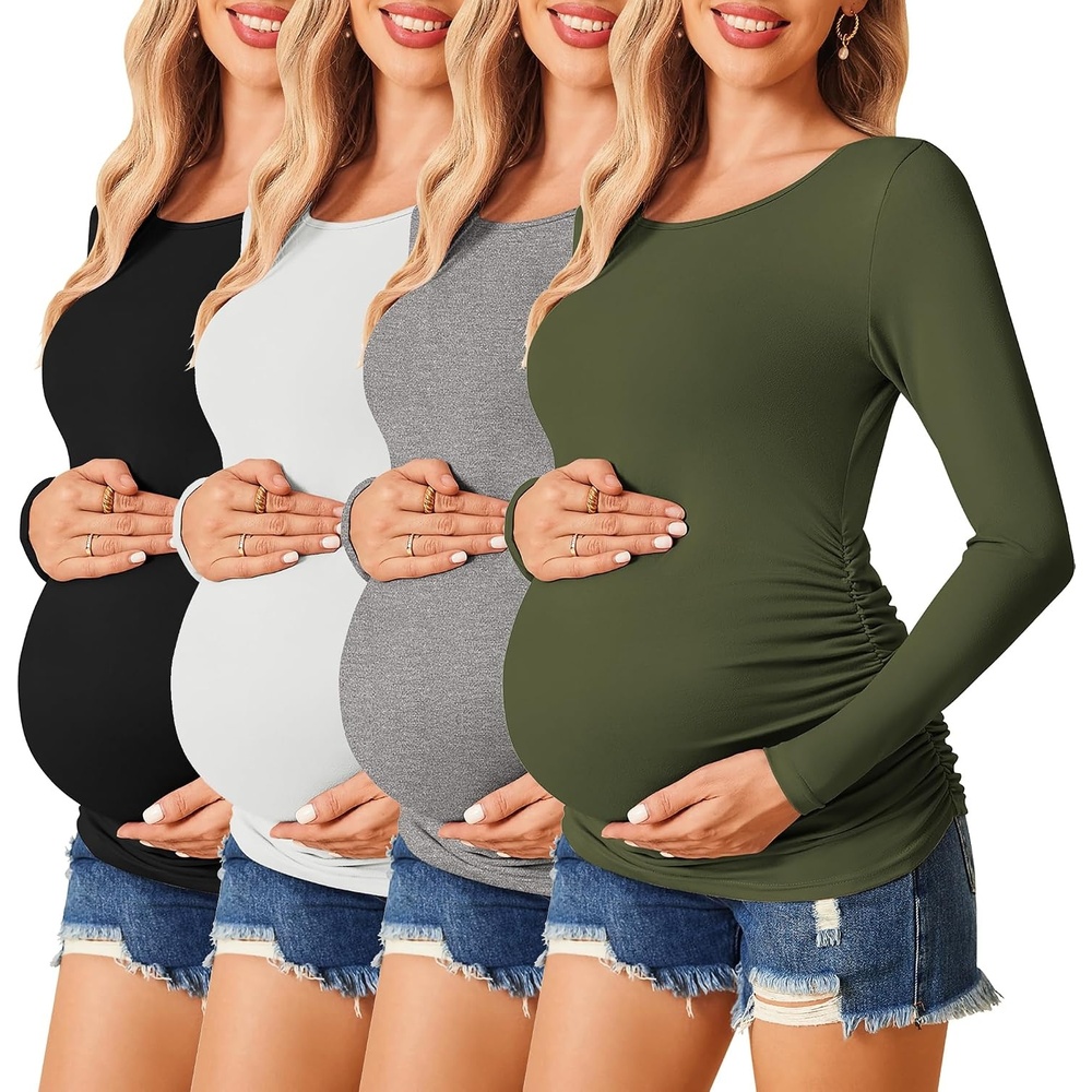 image:imageEkouaer 34 Pack Womens Maternity Shirts Long Sleeve Pregnancy Tops4pcs Black  Brown  Grey  Army Green