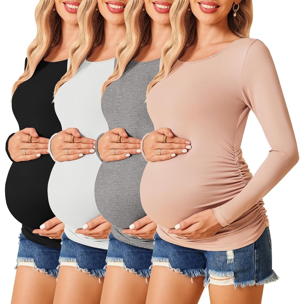 image:imageEkouaer 34 Pack Womens Maternity Shirts Long Sleeve Pregnancy Tops4pcs Black Brown Grey Pink