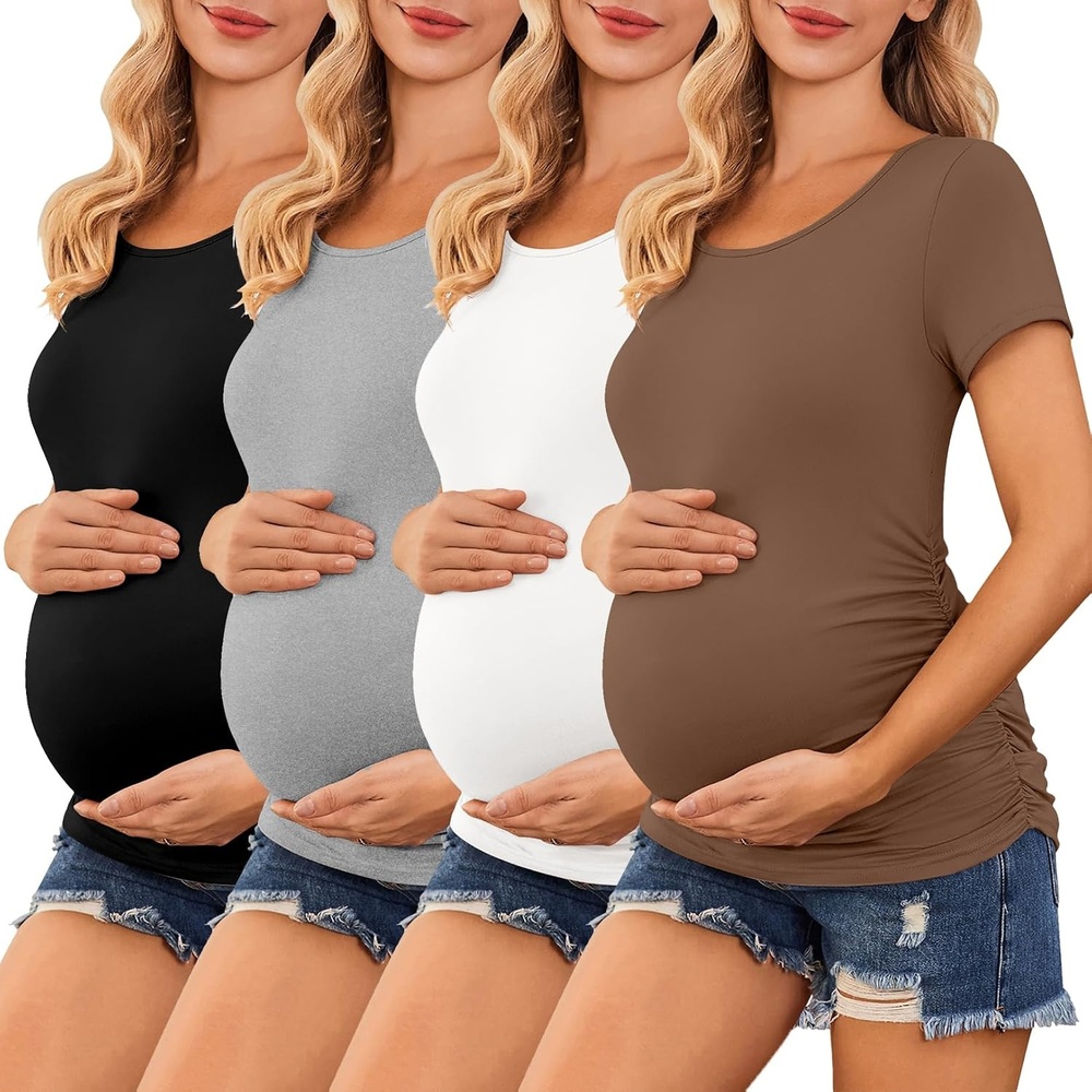image:imageEkouaer 34 Pack Womens Maternity Shirts Short Sleeve Pregnancy Tops4pcs Black Brown Grey White