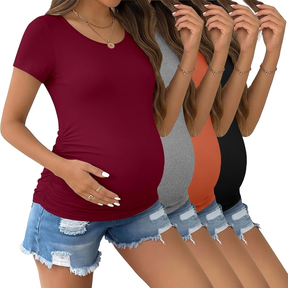image:imageEkouaer 34 Pack Womens Maternity Shirts Short Sleeve Pregnancy Tops4pcs Black Grey Orange Wine Red