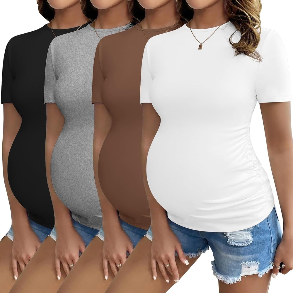 image:imageEkouaer 34 Pack Womens Maternity Shirts Short Sleeve Pregnancy TopsZ 4pcs Black  Brown  Light Grey  White
