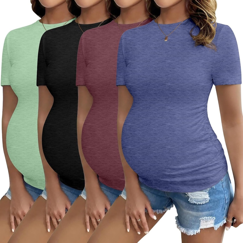 image:imageEkouaer 34 Pack Womens Maternity Shirts Short Sleeve Pregnancy TopsZ 4pcs Black Dark Red Navy Light Green