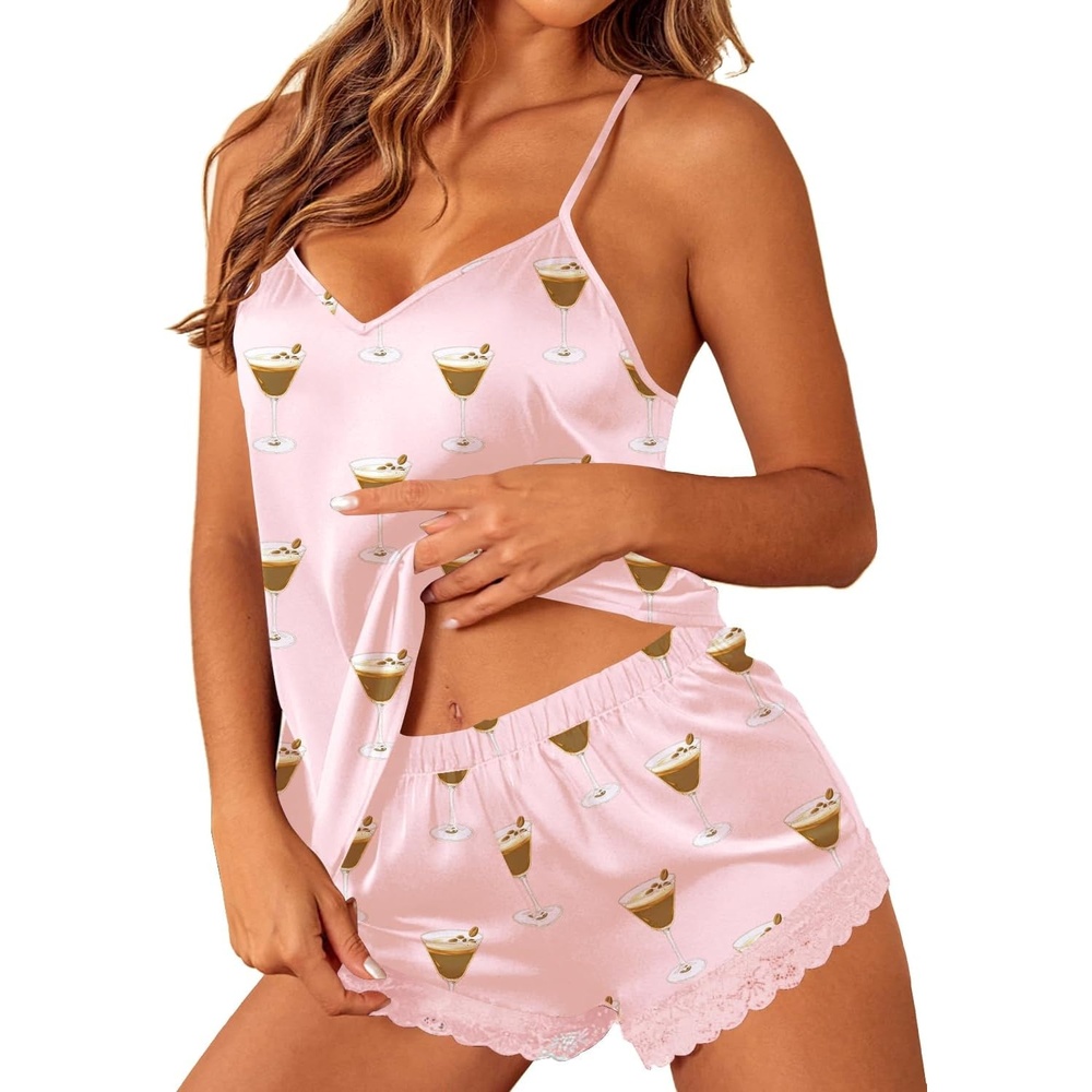 image:imageEkouaer Lingerie for Women Sexy Satin Silk Pajama Sets Lace Cami Short PjMartini