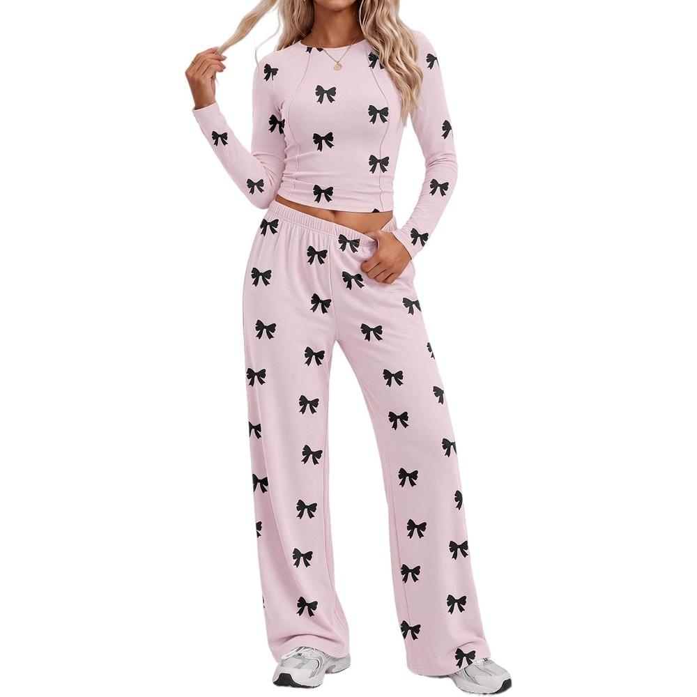 image:imageEkouaer Lounge Sets for Women 2 Piece Matching Outfits 2026PinkBlack Bow