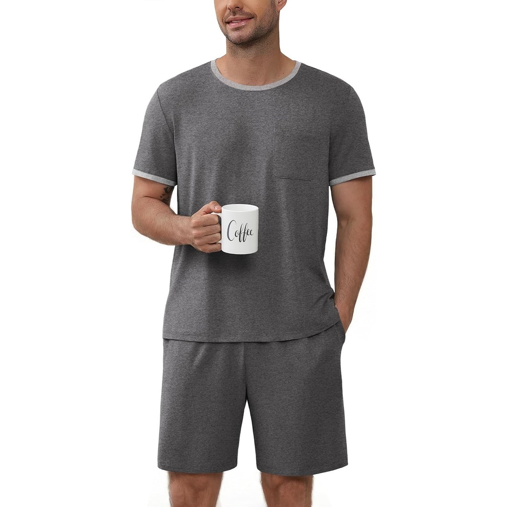 image:imageEkouaer Mens Pajamas Sets Shorts Soft Short Sleeve PjsGrey