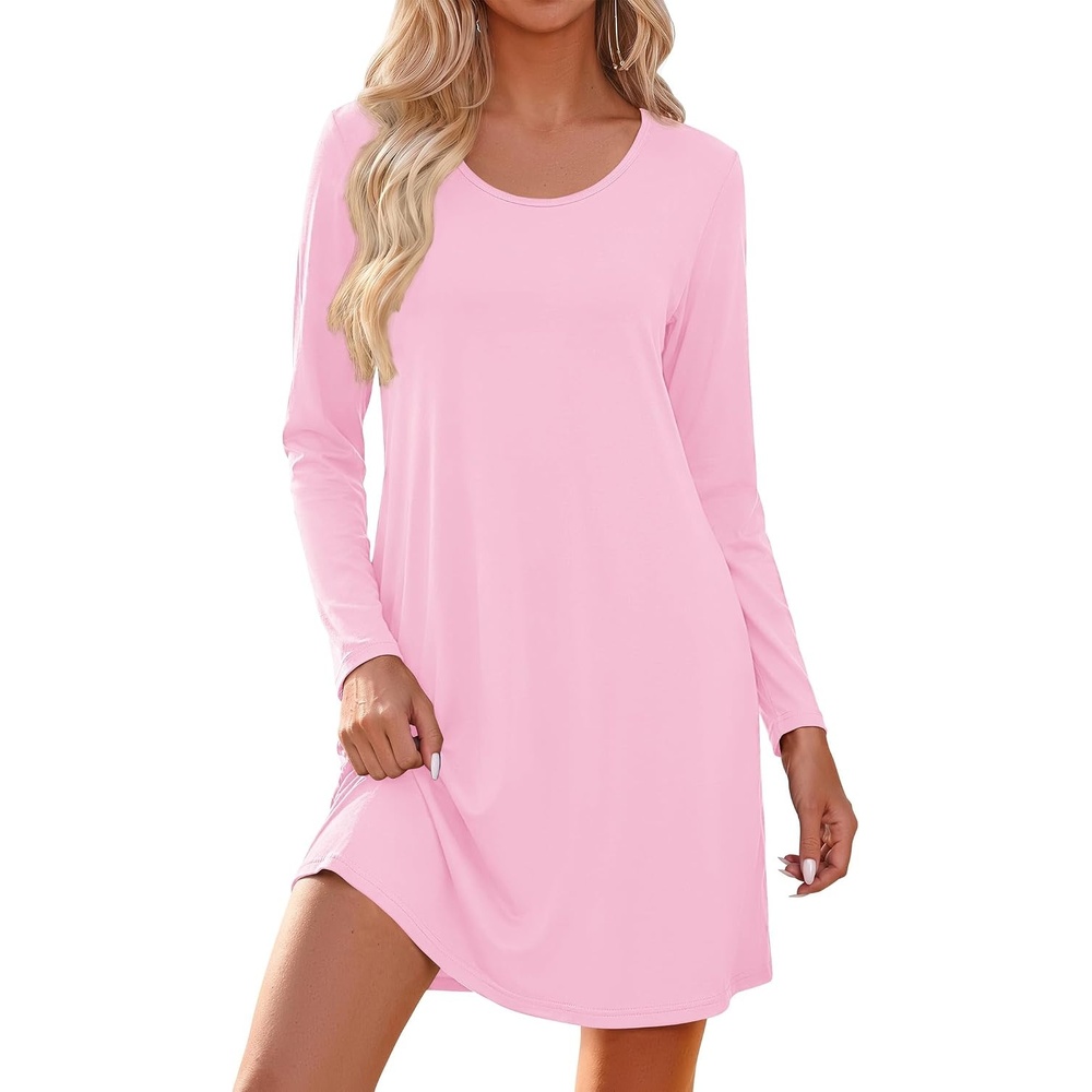 image:imageEkouaer Nightgowns for Women Bamboo Viscose Long Sleeve Sleep ShirtsPink