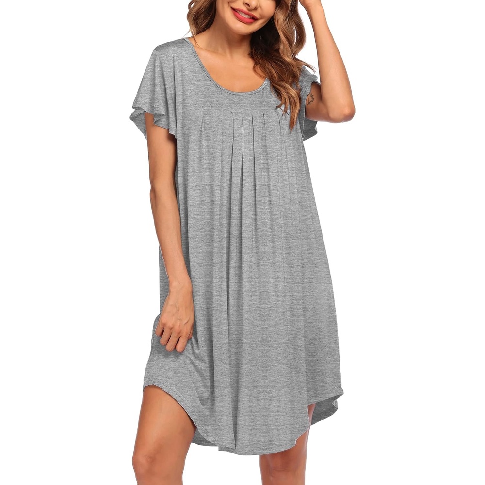 image:imageEkouaer Nightgowns for Women Pleated Moo Moos Short Sleeves House DressesGrey