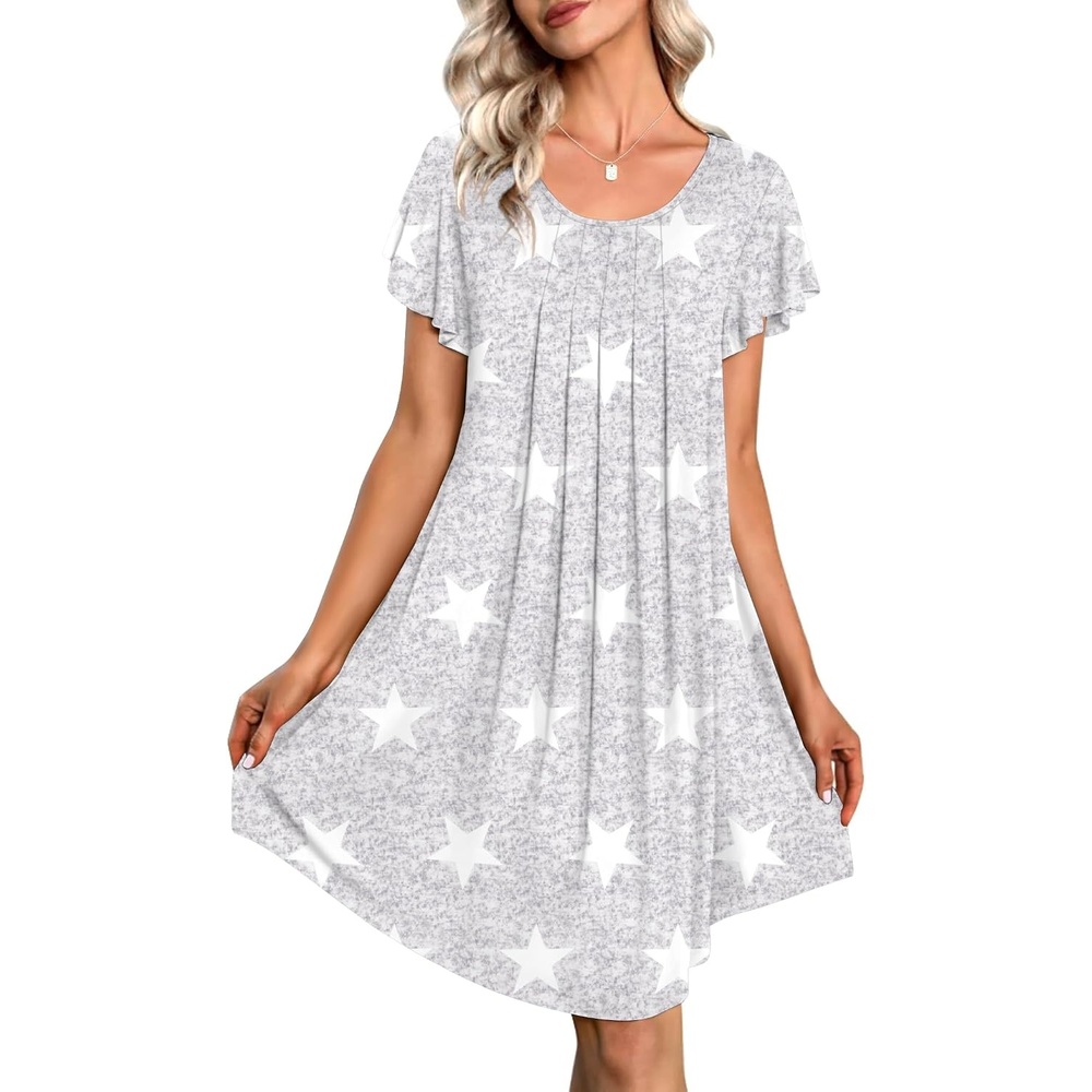 image:imageEkouaer Nightgowns for Women Pleated Moo Moos Short Sleeves House DressesStar Print