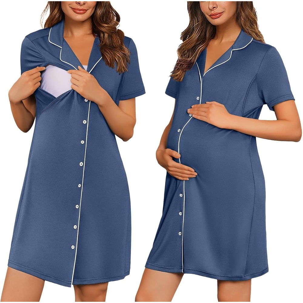 image:imageEkouaer Nursing Nightgown Labor and Delivery Gown Maternity Pajamas DressBlue