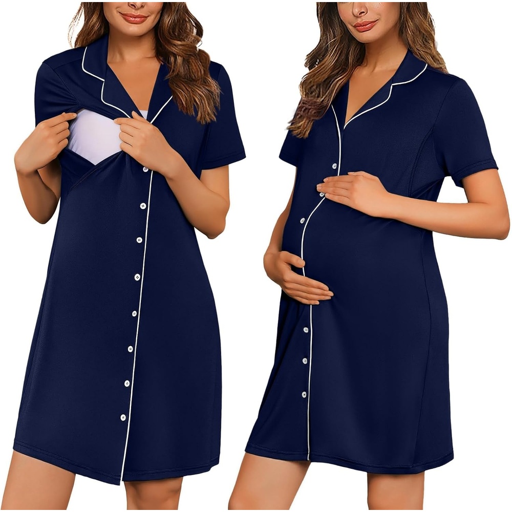 image:imageEkouaer Nursing Nightgown Labor and Delivery Gown Maternity Pajamas DressNavy Blue