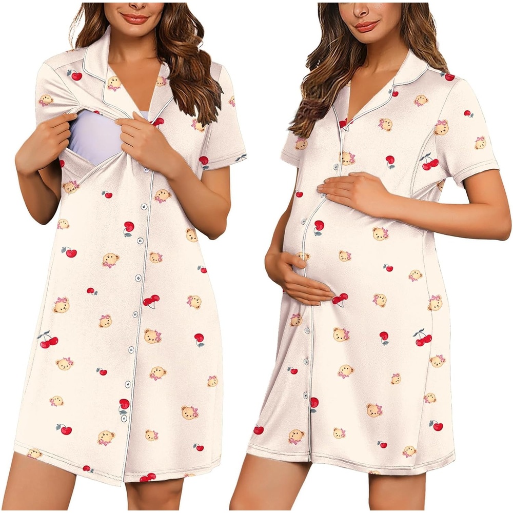 image:imageEkouaer Nursing Nightgown Labor and Delivery Gown Maternity Pajamas DressYellow Teddy Bear