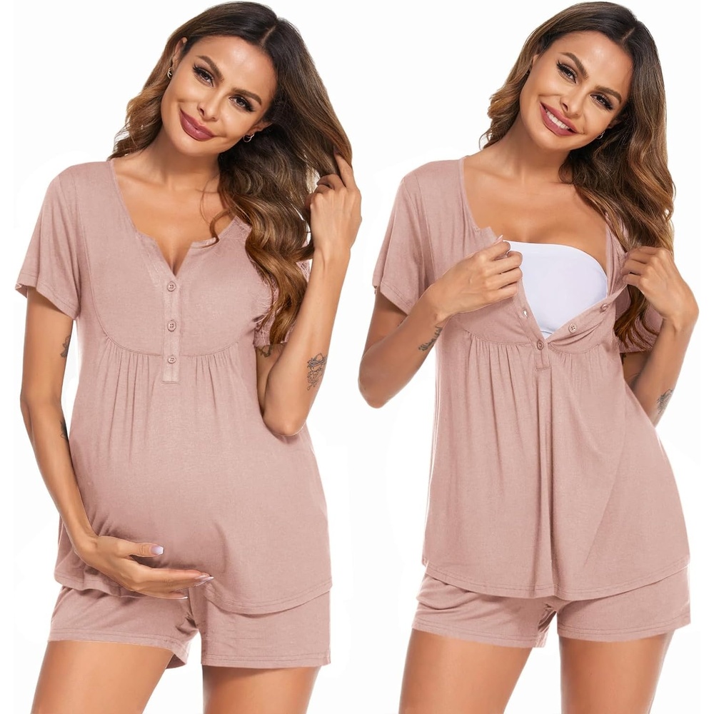 image:imageEkouaer Women Maternity Nursing Pajama Sets Short Sleeve Postpartum PajamasDusty Pink