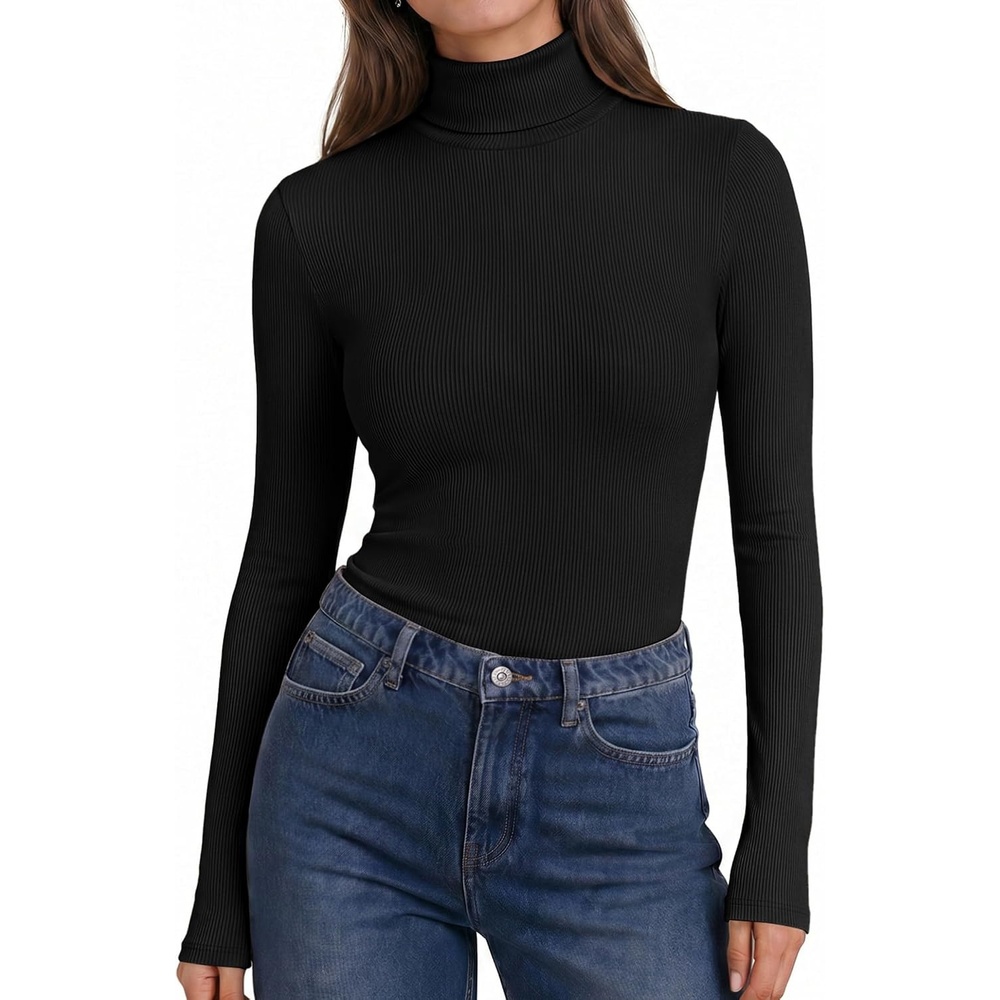 image:imageEkouaer Womens Turtleneck Tops Winter Ribbed Long Sleeve ShirtsBlack