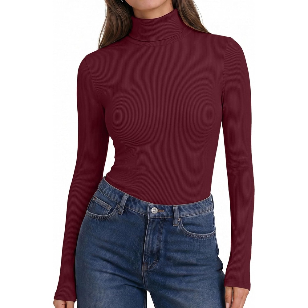 image:imageEkouaer Womens Turtleneck Tops Winter Ribbed Long Sleeve ShirtsBurgundy