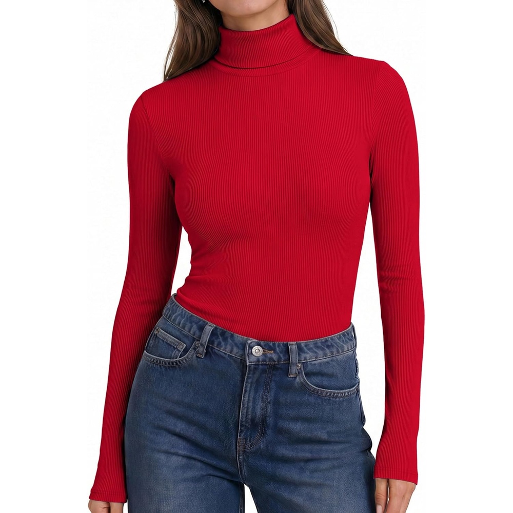 image:imageEkouaer Womens Turtleneck Tops Winter Ribbed Long Sleeve ShirtsRed