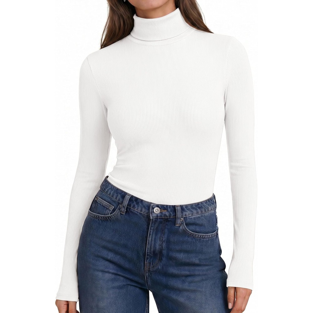 image:imageEkouaer Womens Turtleneck Tops Winter Ribbed Long Sleeve ShirtsWhite