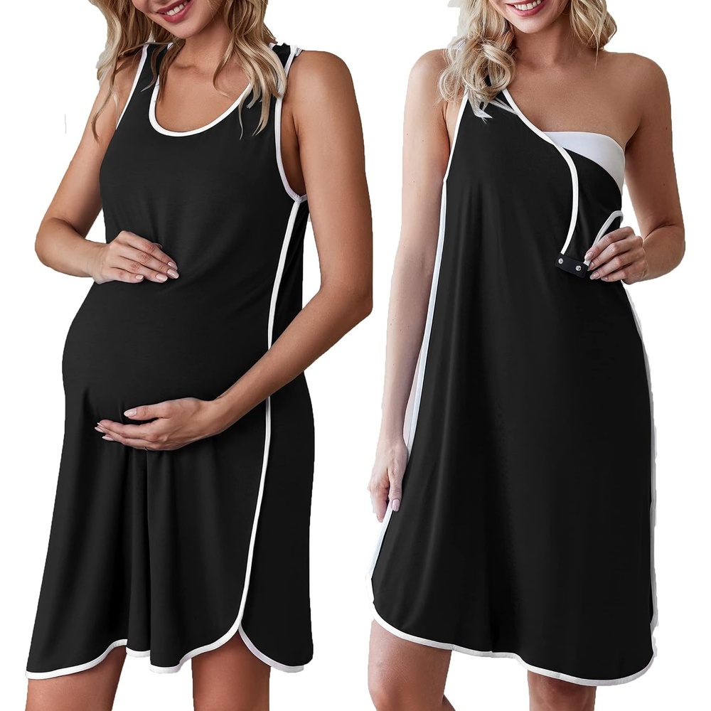 image:imageLabor and Delivery Gown Maternity Dress Breastfeeding Nursing NightgownBlack