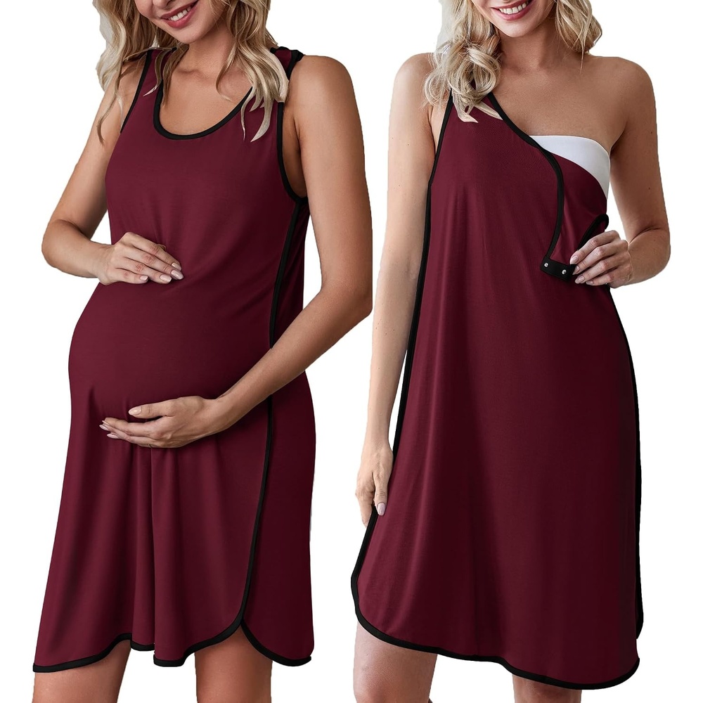 image:imageLabor and Delivery Gown Maternity Dress Breastfeeding Nursing NightgownDeep Red