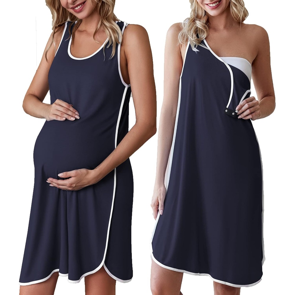 image:imageLabor and Delivery Gown Maternity Dress Breastfeeding Nursing NightgownNavy Blue
