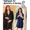Ekouaer 2 Pack Nightgowns for Women Long Sleeve Button Down Sleep Shirt(Black/Navy Blue)