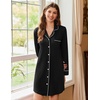 Ekouaer 2 Pack Nightgowns for Women Long Sleeve Button Down Sleep Shirt(Black/Navy Blue)
