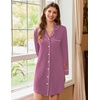 Ekouaer 2 Pack Nightgowns for Women Long Sleeve Button Down Sleep Shirt(Black/Purple)