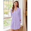 Ekouaer 2 Pack Nightgowns for Women Long Sleeve Button Down Sleep Shirt(Black/Purple Flowers)