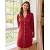Ekouaer 2 Pack Nightgowns for Women Long Sleeve Button Down Sleep Shirt(Black/Wine Red)