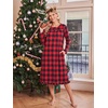 Ekouaer 2 Pack Women’s Long Sleeve Nightgown with Pockets Mumu Dresses(Christmas Deer/Black and Red Plaid)