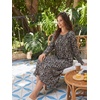 Ekouaer 2 Pack Women’s Long Sleeve Nightgown with Pockets Mumu Dresses(Navy Blue Floral/Black Floral)