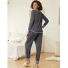 Ekouaer 2 Pack Womens Pajama Sets Long Sleeve Lounge Sets Soft Pj Loungewear Sleepwear(Black/ Black Stripe)