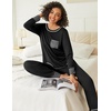 Ekouaer 2 Pack Womens Pajama Sets Long Sleeve Lounge Sets Soft Pj Loungewear Sleepwear(Black/Black Star)